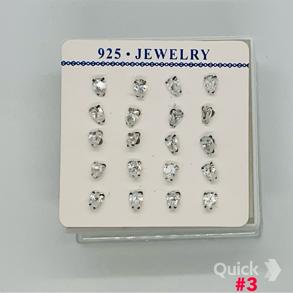 925 Streling Silver Stud Earrings Set - 3